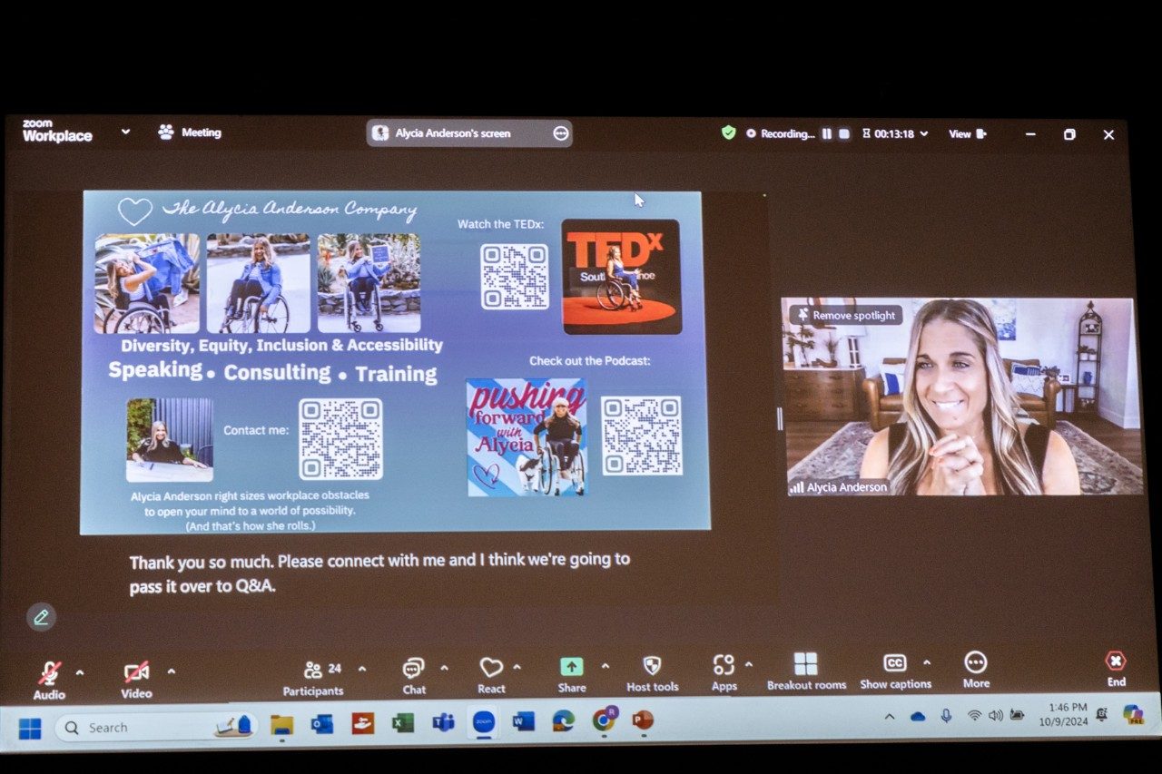 DEI consultant Alycia Anderson talks on Zoom during 2024 NDEAM event on October 9
